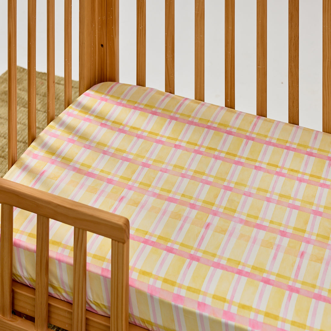 Peaches & Cream Gingham Waterproof Cot Sheet